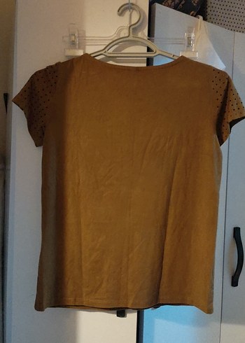 Kısa Kollu Kadın Süet Tişört - Görsel 5