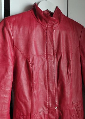 Bordo Uzun Deri Kadın Ceket - Görsel 7