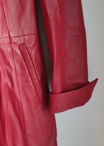 Bordo Uzun Deri Kadın Ceket - Görsel 6