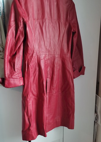 Bordo Uzun Deri Kadın Ceket - Görsel 8