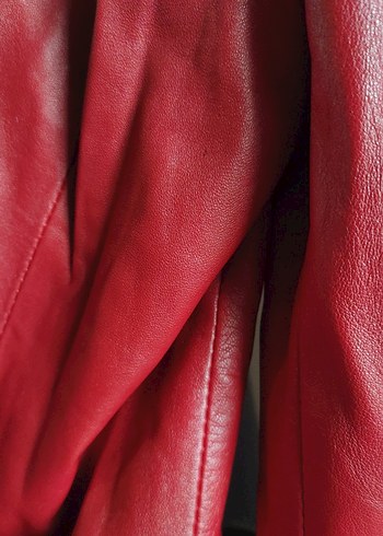 Bordo Uzun Deri Kadın Ceket - Görsel 11