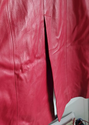 Bordo Uzun Deri Kadın Ceket - Görsel 9