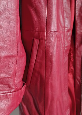Bordo Uzun Deri Kadın Ceket - Görsel 2