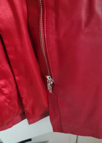 Bordo Uzun Deri Kadın Ceket - Görsel 4