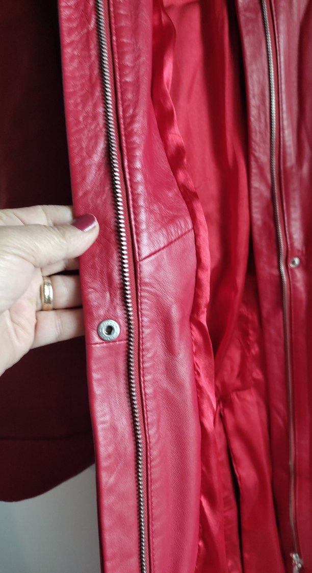 Bordo Uzun Deri Kadın Ceket - Görsel 3