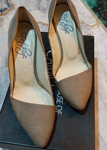 Bej Süet ince Topuklu Kadın Stiletto - Görsel 3