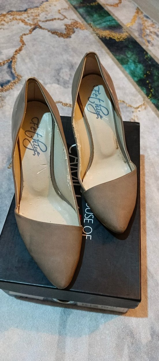 Bej Süet ince Topuklu Kadın Stiletto - Görsel 3