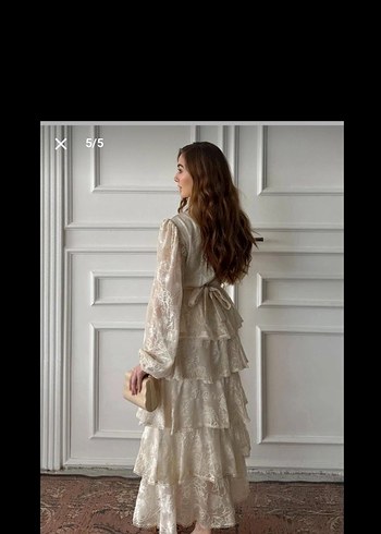 elbise şeritli kat kat volanlı elbise - Görsel 3