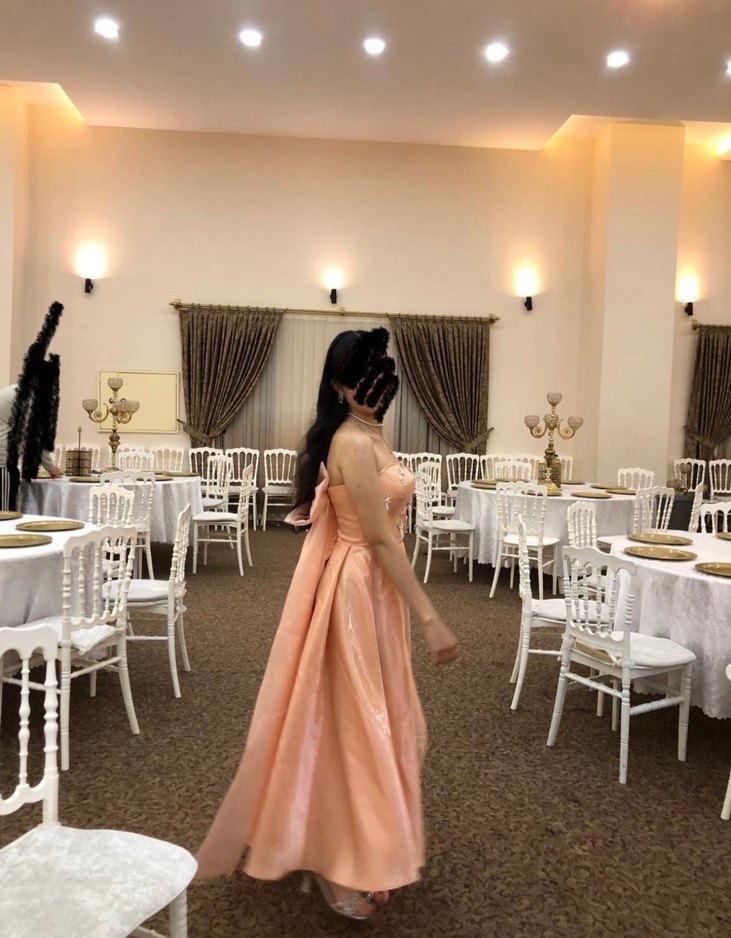 Pudra Pembe Straplez Uzun Abiye Elbise - Görsel 4