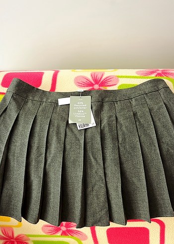 Gri Pileli Mini Etek - Görsel 2