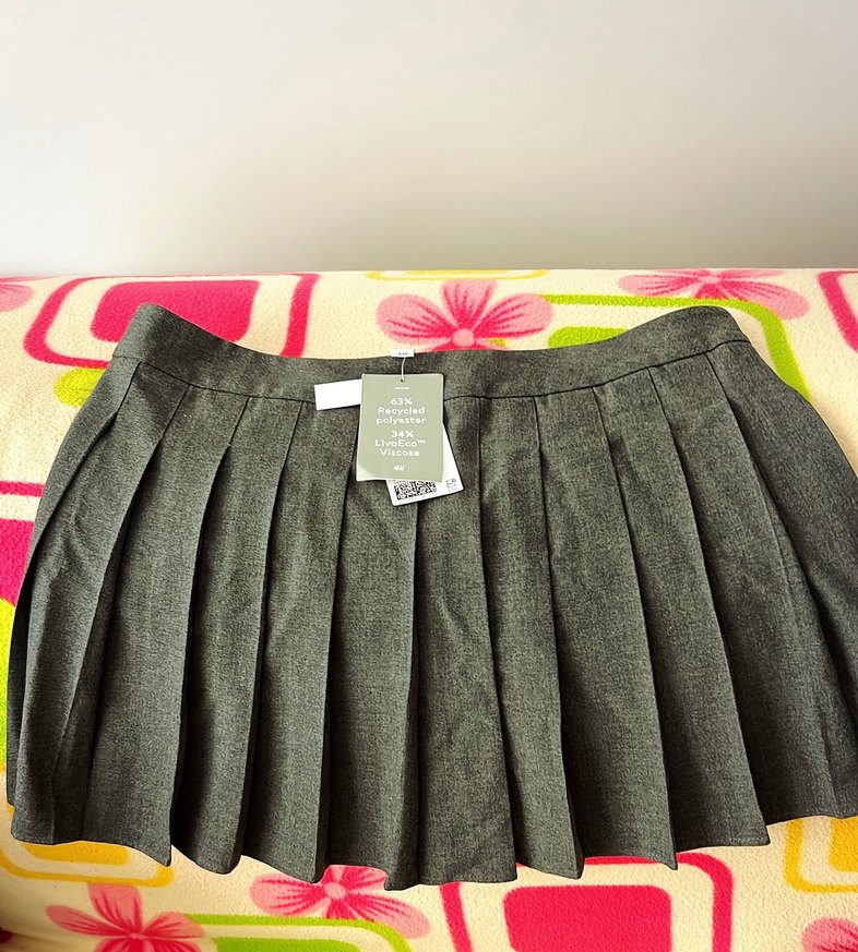 Gri Pileli Mini Etek - Görsel 2