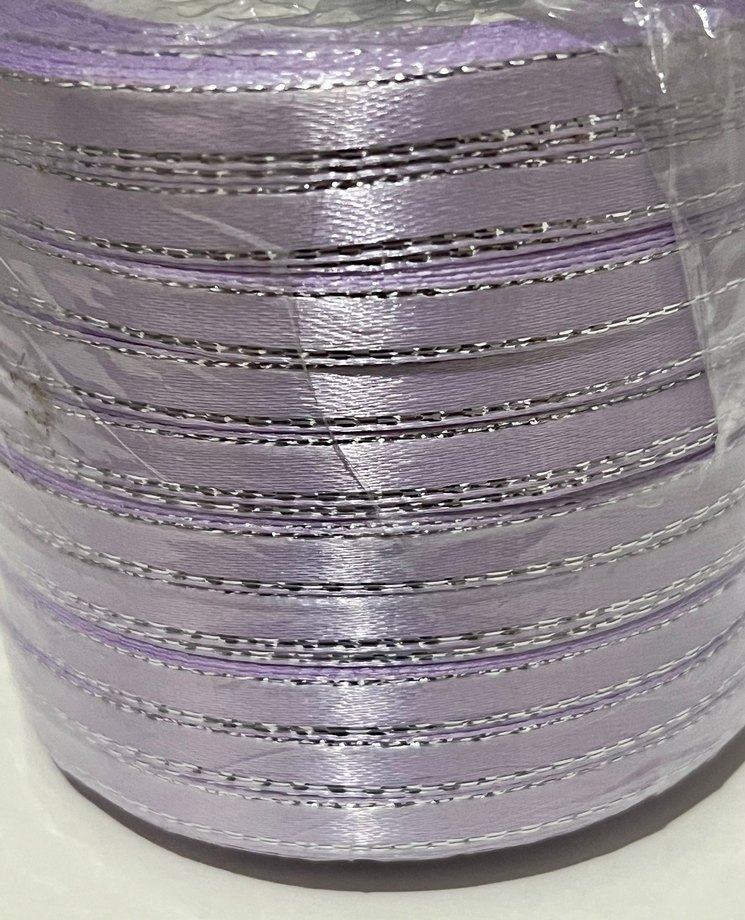 Kenarı Simli Kurdele 6 mm 250 mt Lila - Görsel 2