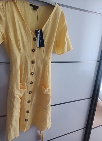 Mavi jeans keten yazlık elbise, etiketli