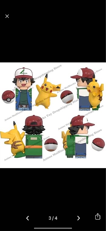  Beden Ash pikachu mini lego figür