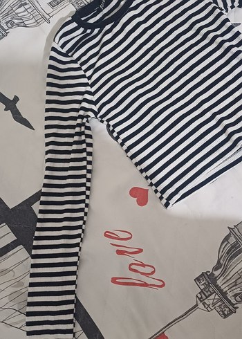 Kadın Crop Uzun Kollu Çizgili Bluz - Görsel 2