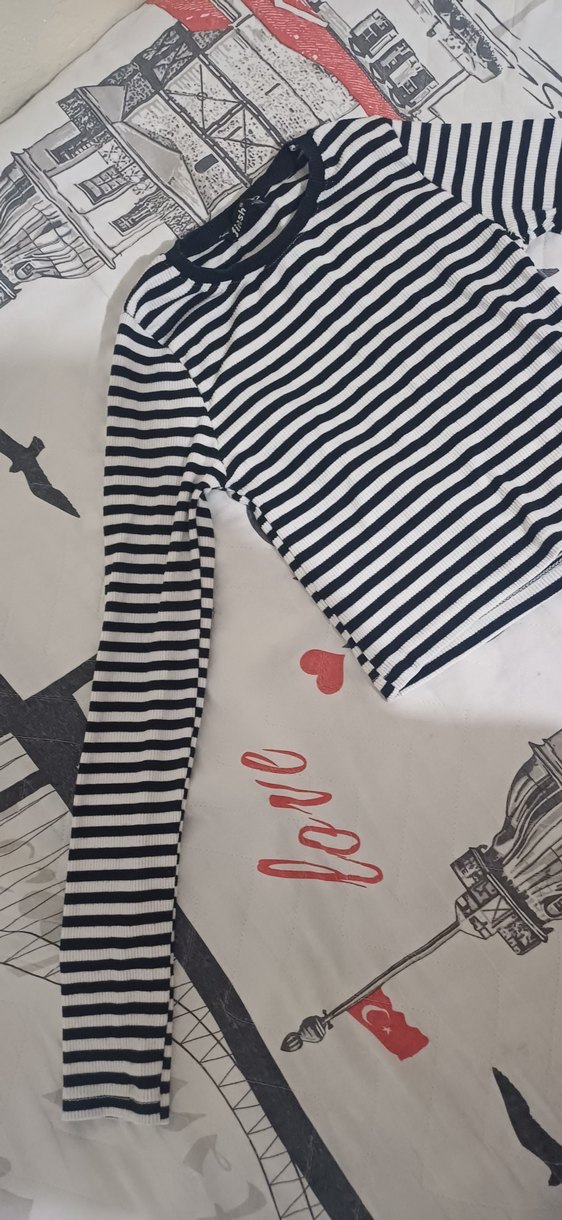 Kadın Crop Uzun Kollu Çizgili Bluz - Görsel 2