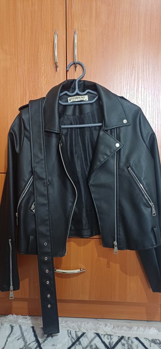 Siyah Deri Biker Ceket Kadın - Görsel 2