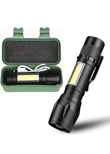  Beden siyah Renk Taktikal Led USB ŞARJLI Ultra Güçlü Mini Boy El Feneri [Enerji S