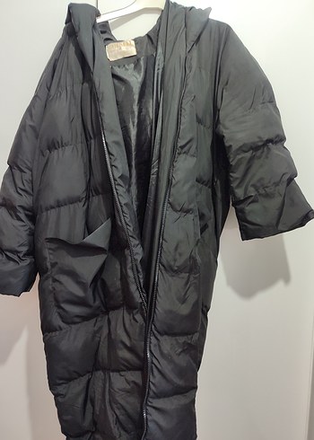 Kadın Siyah Uzun Kollu Uzun Kış Montu - Görsel 2