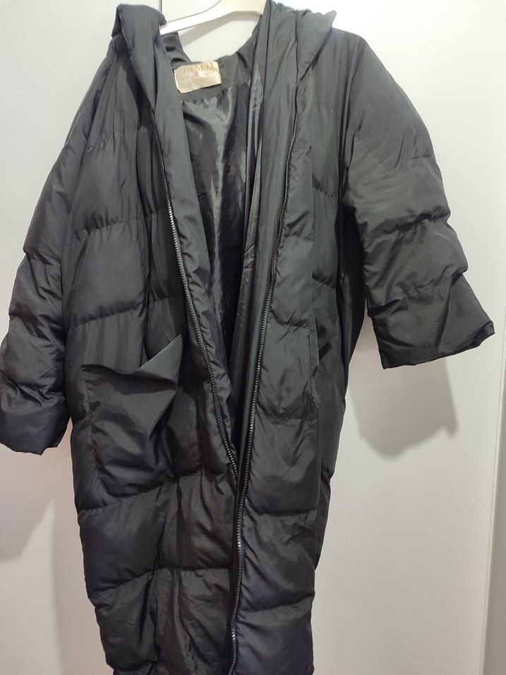 Kadın Siyah Uzun Kollu Uzun Kış Montu - Görsel 2