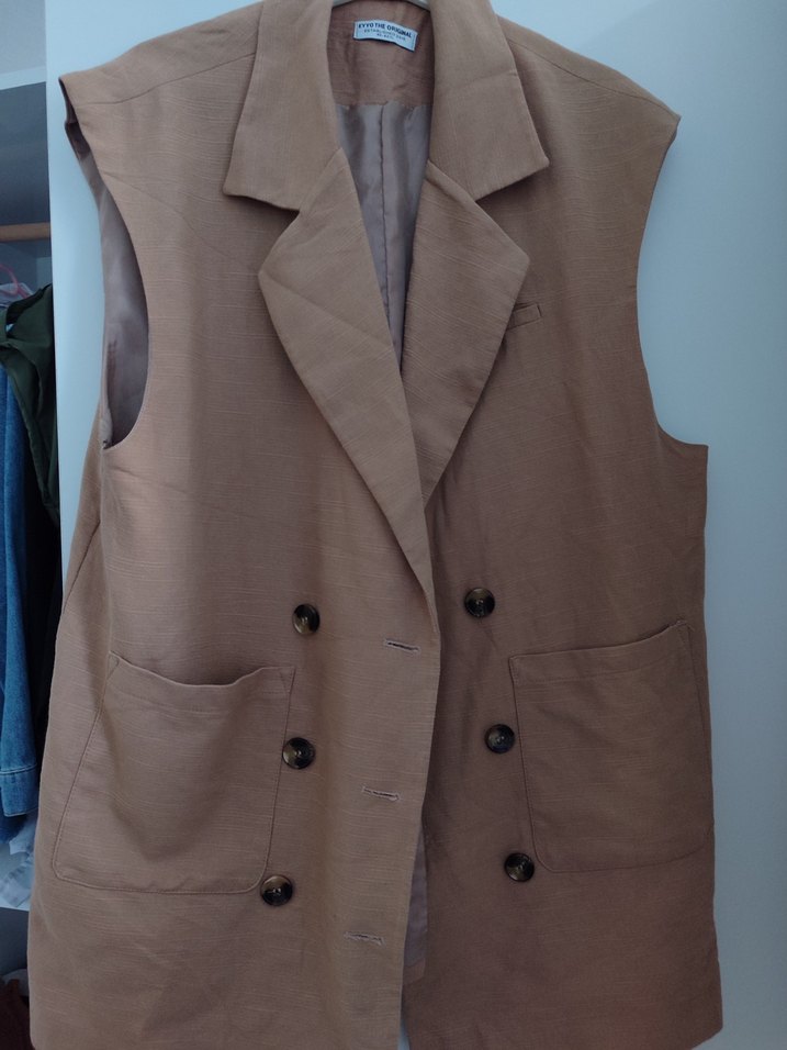 Bej Keten Düğmeli Kadın Yelek - Görsel 2