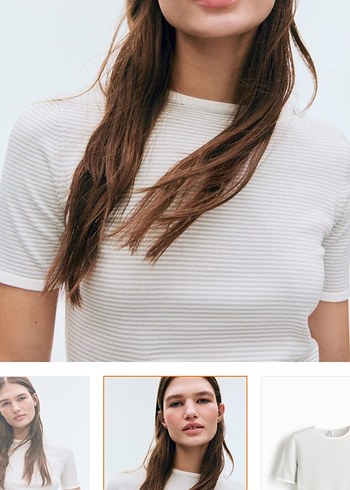 H&M Çizgili Kısa Kollu Triko Tişört - Görsel 2