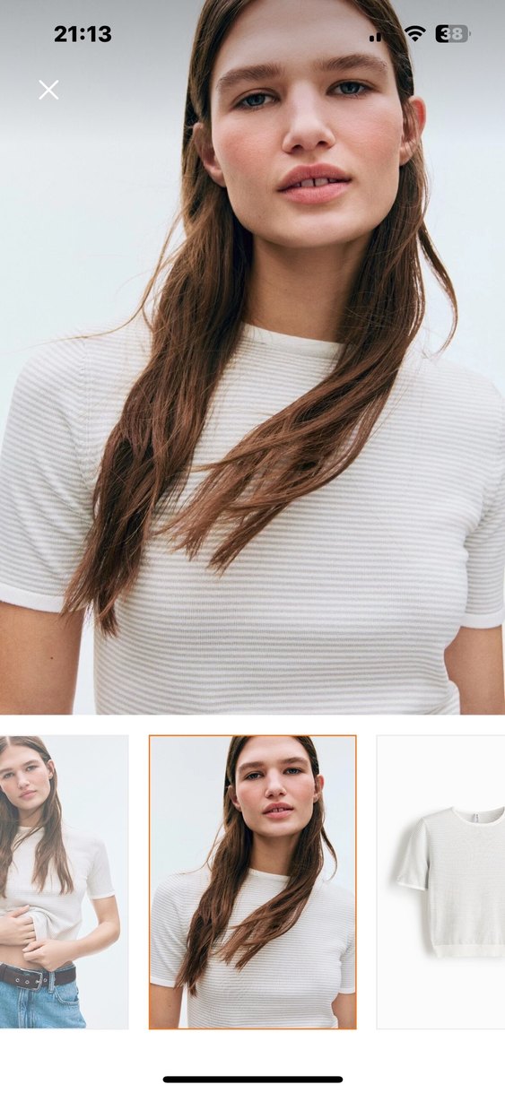 H&M Çizgili Kısa Kollu Triko Tişört - Görsel 2