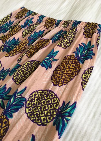 Renkli Ananas Desenli Piliseli Uzun Etek