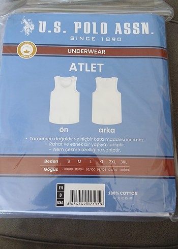 m Beden Erkek Beyaz Baskılı Atlet 3'lü Paket U.S. Polo Assn.
