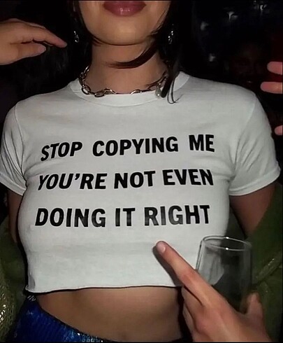 Stop Copying Me Baskılı Crop