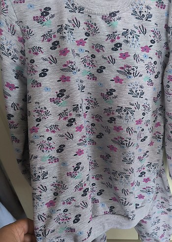 8 Yaş Beden Gri Çiçek Desenli kiz çocuk Pijama Takımı 8 9yas