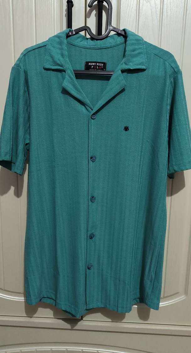 Turkuaz Düğmeli Kısa Kollu Erkek Gömlek - Görsel 5