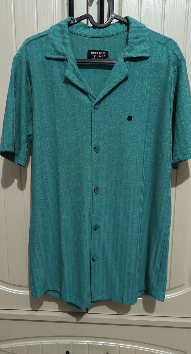 Turkuaz Düğmeli Kısa Kollu Erkek Gömlek - Görsel 3