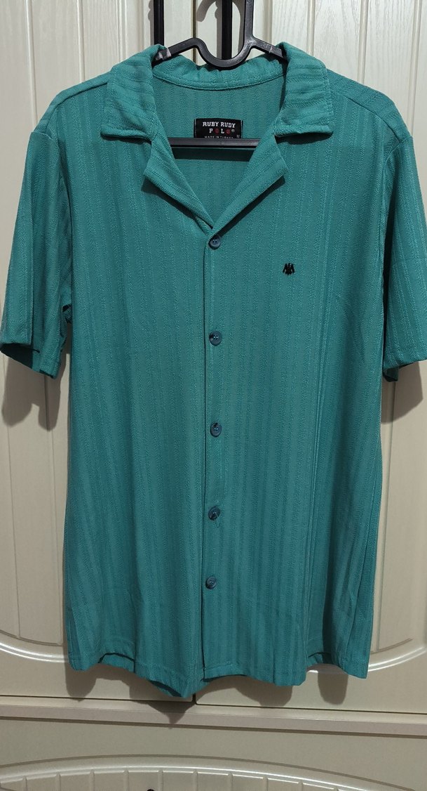 Turkuaz Düğmeli Kısa Kollu Erkek Gömlek - Görsel 2