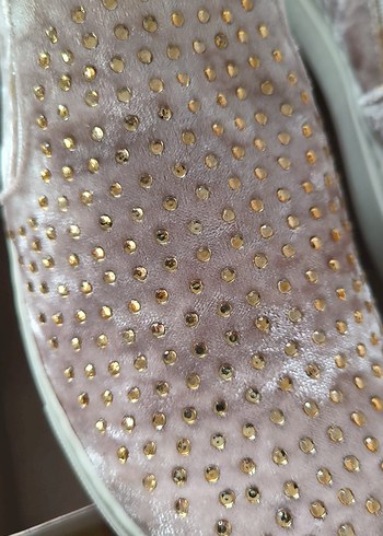 Açık kahve Kadın kadife Taşlı Dolgu Topuk Sneakers - Görsel 2