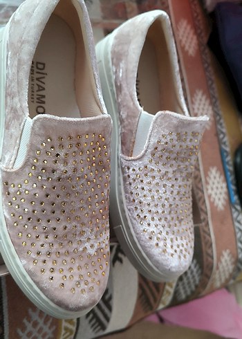 Açık kahve Kadın kadife Taşlı Dolgu Topuk Sneakers - Görsel 4