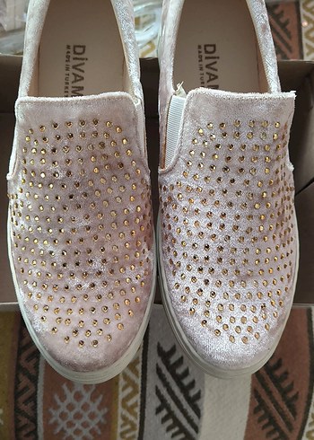 Açık kahve Kadın kadife Taşlı Dolgu Topuk Sneakers - Görsel 7