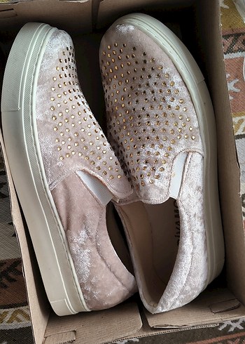 Açık kahve Kadın kadife Taşlı Dolgu Topuk Sneakers - Görsel 9