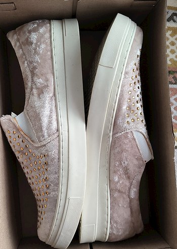 Açık kahve Kadın kadife Taşlı Dolgu Topuk Sneakers - Görsel 8