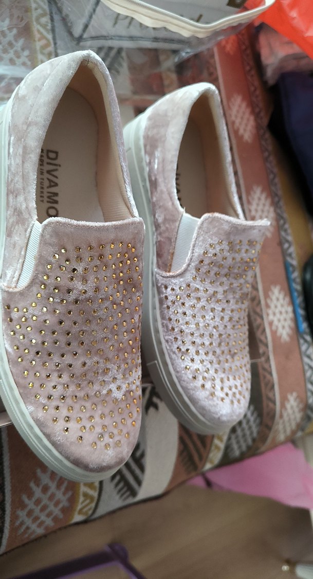 Açık kahve Kadın kadife Taşlı Dolgu Topuk Sneakers - Görsel 4