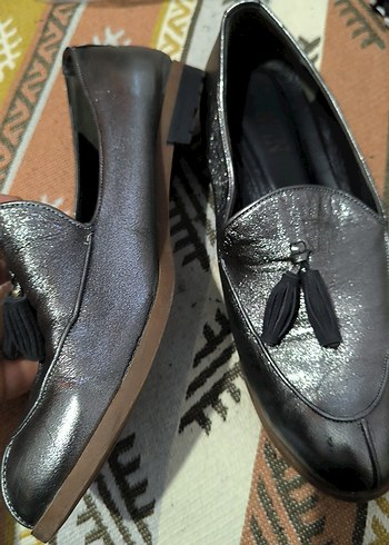 Gri Deri Püsküllü Kadın Oxford Ayakkabı - Görsel 3