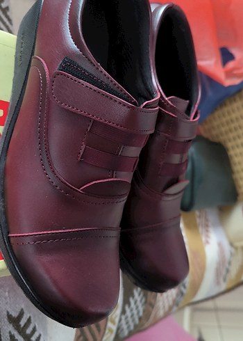 Bordo Deri Kadın Klasik Dolgu Topuk Ayakkabı - Görsel 4