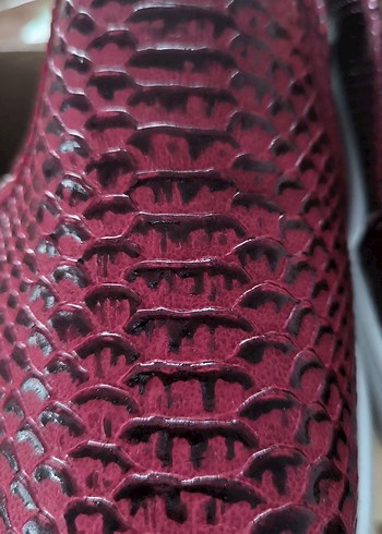 Bordo Yılan Derisi Desenli Platform Kadın Babet - Görsel 4