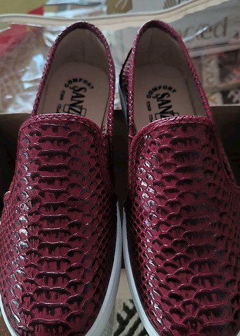 Bordo Yılan Derisi Desenli Platform Kadın Babet - Görsel 2