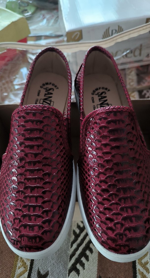 Bordo Yılan Derisi Desenli Platform Kadın Babet - Görsel 2