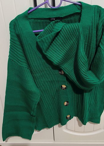 Düğmeli Yeşil Kadın Hırka - Görsel 7