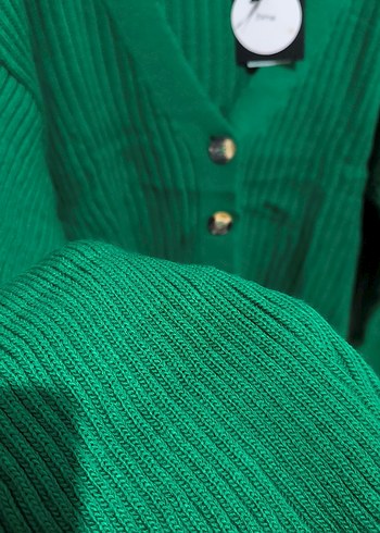 Düğmeli Yeşil Kadın Hırka - Görsel 6