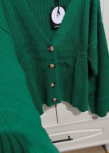 Düğmeli Yeşil Kadın Hırka - Görsel 8