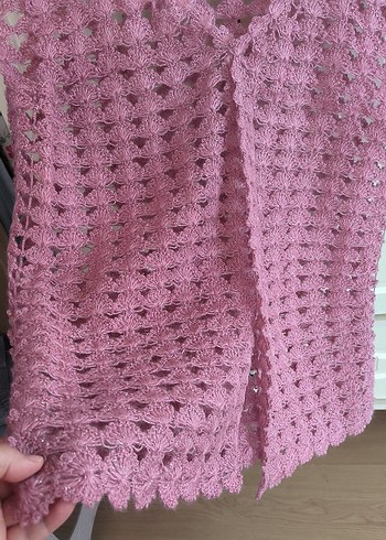 Kadın Pembe Dantel Örgü yelek - Görsel 3