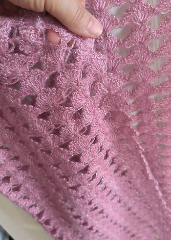 Kadın Pembe Dantel Örgü yelek - Görsel 5